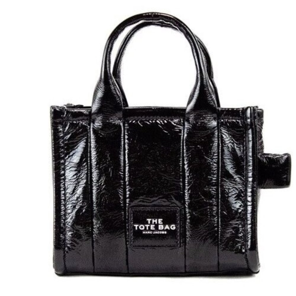 Marc Jacobs The Shiny Crinkle Micro Tote Black Leather Crossbody Bag Handbag